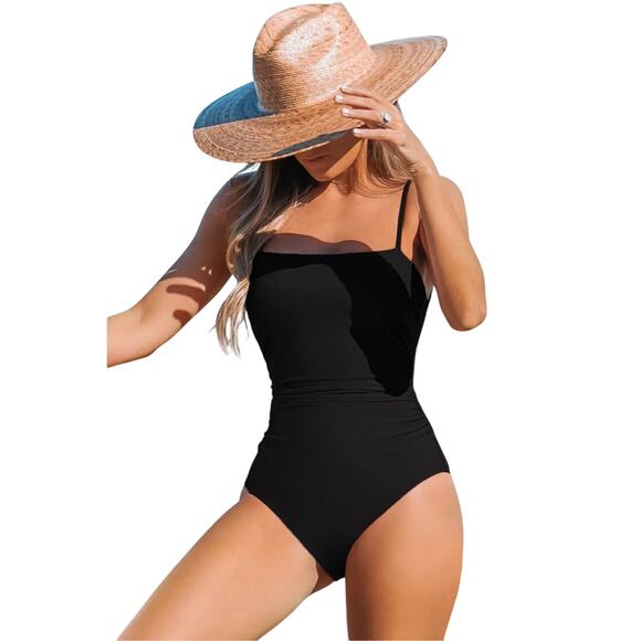 Cupshe Women's Black Square Neck Cutout Back Tummy Control One Piece Swimsuit L - Picture 1 of 7